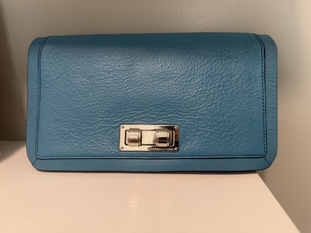 BCBGMAXAZRIA Sophia Blue Jade Leather Clutch Crossbody Bag NWT